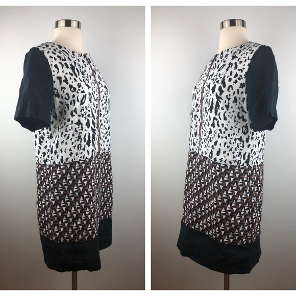 Animal & Geometric Print Linen Shift Dress Medium - Picture 2 of 6
